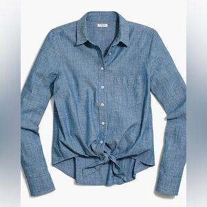 J. Crew Chambray Tie Waist Top Blue Button-Down Shirt Women’s Medium